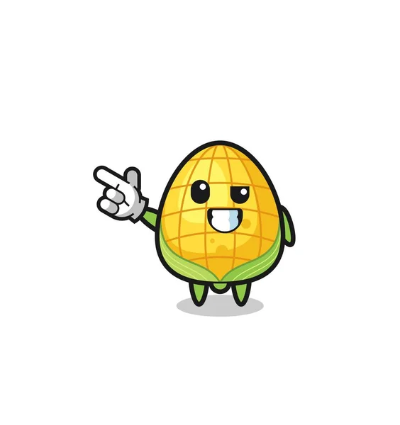 Corn Mascot Pointing Top Left Cute Design — Vector de stock