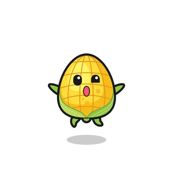 Corn Character Jumping Gesture Cute Design — стоковый вектор