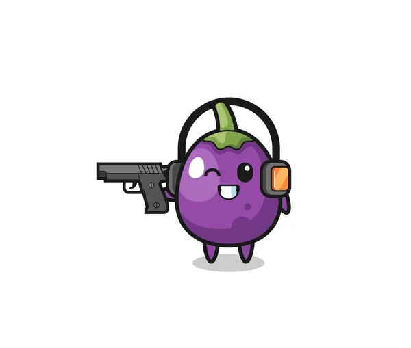 Illustration Eggplant Cartoon Doing Shooting Range Cute Design — Vetor de Stock