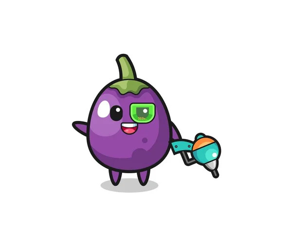 Eggplant Cartoon Future Warrior Mascot Cute Design — Image vectorielle