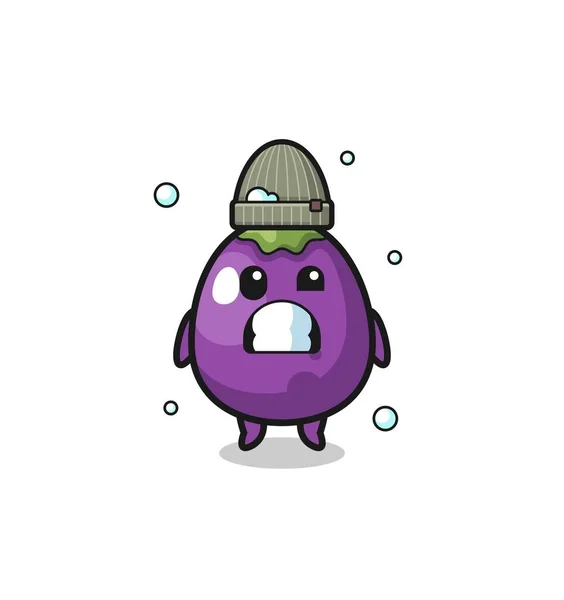 Cute Cartoon Eggplant Shivering Expression Cute Design — Vetor de Stock
