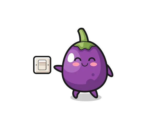Cartoon Eggplant Turning Light Cute Design — Stockvektor