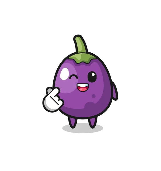 Eggplant Character Doing Korean Finger Heart Cute Design — Image vectorielle