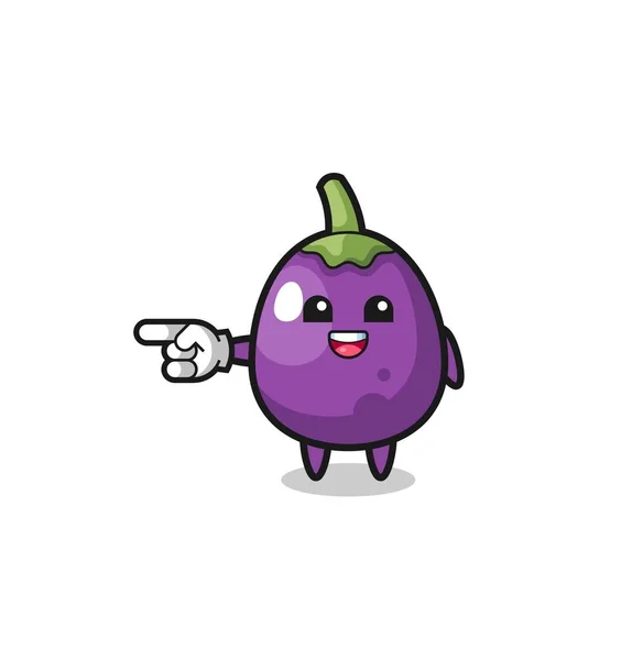 Eggplant Cartoon Pointing Left Gesture Cute Design - Stok Vektor