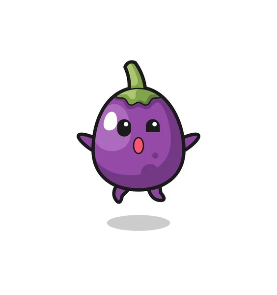 Eggplant Character Jumping Gesture Cute Design — Wektor stockowy
