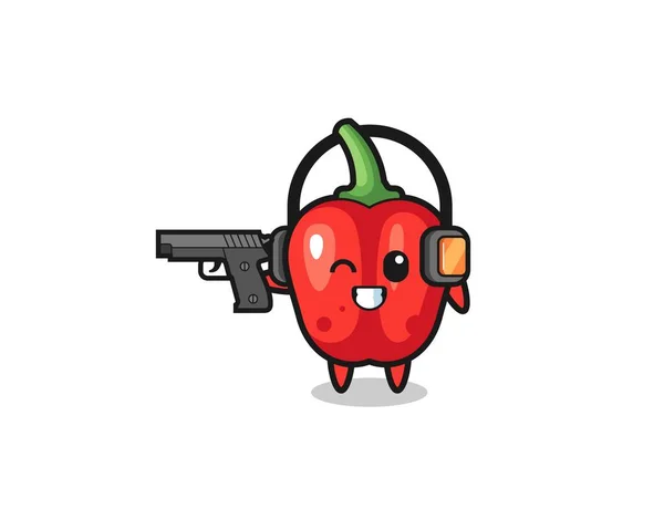 Illustration Red Bell Pepper Cartoon Doing Shooting Range Cute Design — 스톡 벡터