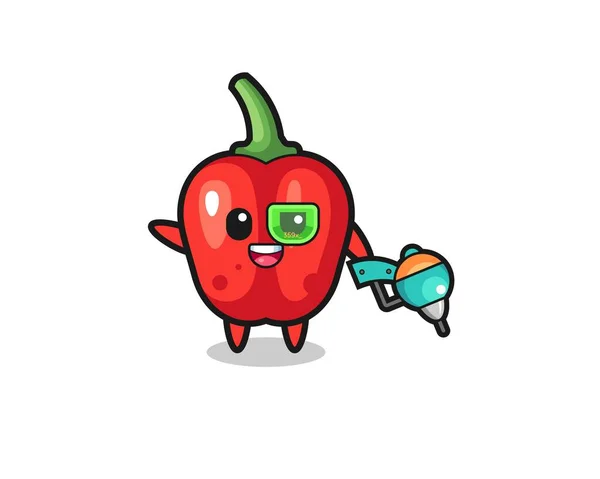 Red Bell Pepper Cartoon Future Warrior Mascot Cute Design — стоковый вектор