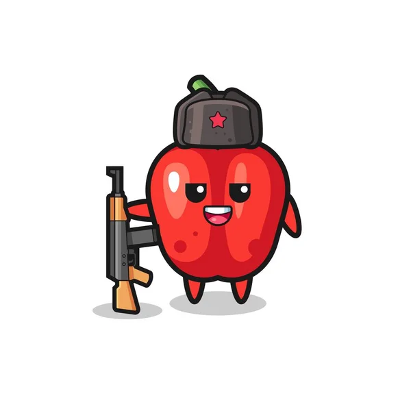 Cute Red Bell Pepper Cartoon Russian Army Cute Design — Stock Vector