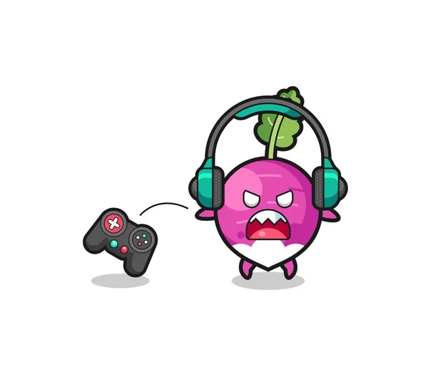 Turnip Gamer Mascot Angry Cute Design — Image vectorielle