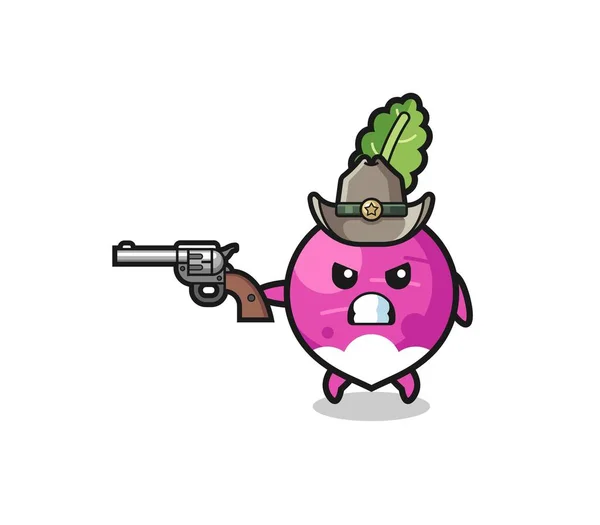 Turnip Cowboy Shooting Gun Cute Design — 스톡 벡터