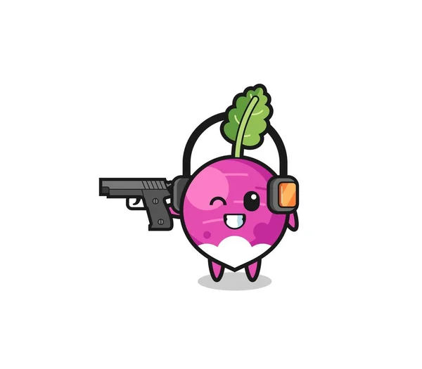 Illustration Turnip Cartoon Doing Shooting Range Cute Design — Vetor de Stock