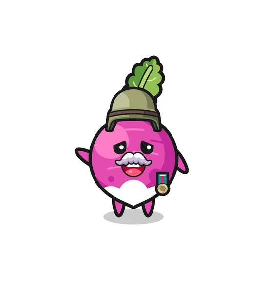 Cute Turnip Veteran Cartoon Cute Design — Wektor stockowy