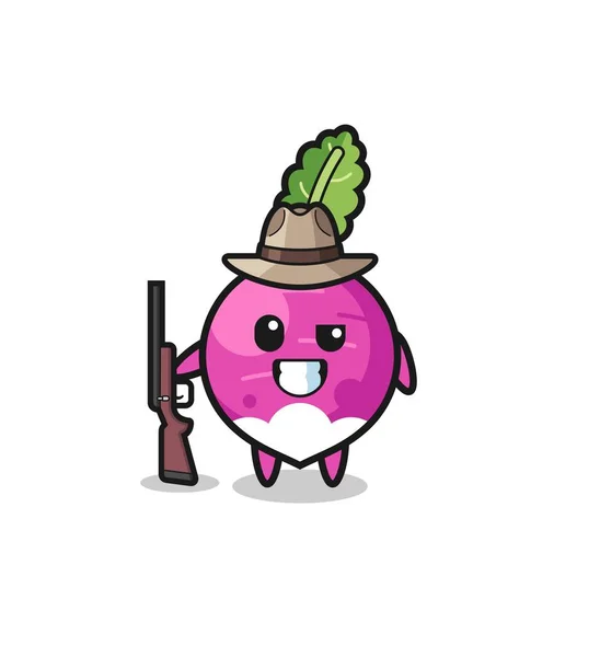 Turnip Hunter Mascot Holding Gun Cute Design — Stock vektor