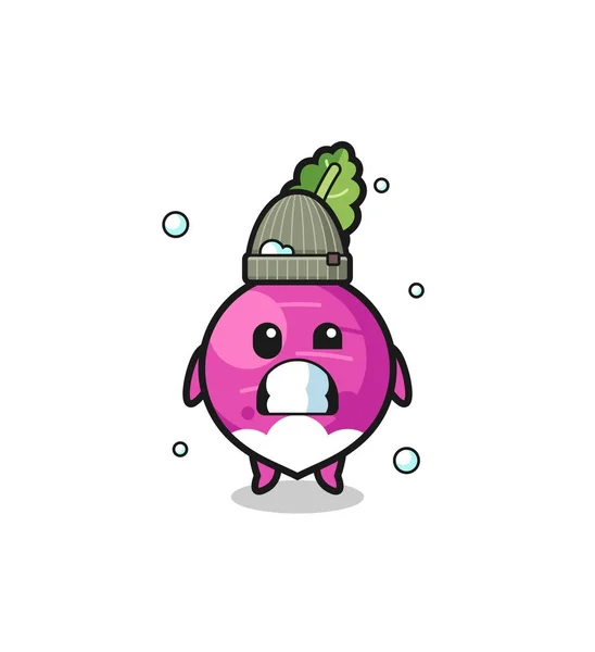 Cute Cartoon Turnip Shivering Expression Cute Design — Stok Vektör