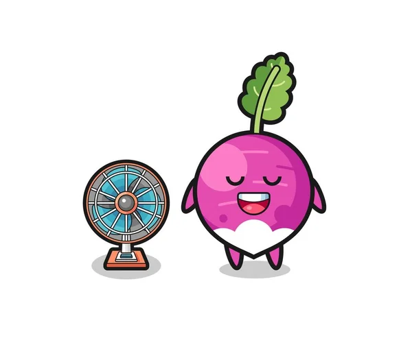 Cute Turnip Standing Front Fan Cute Design — Stockvektor