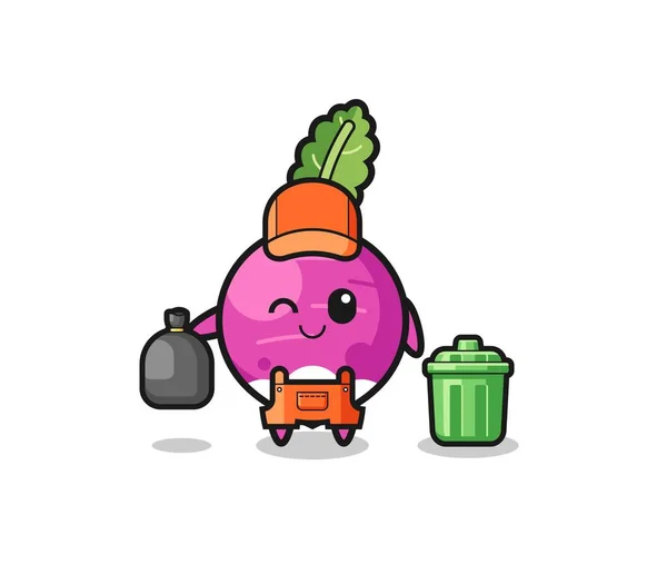 Mascot Cute Turnip Garbage Collector Cute Design — Stok Vektör