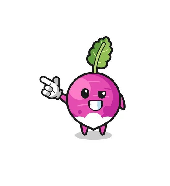 Turnip Mascot Pointing Top Left Cute Design — стоковый вектор