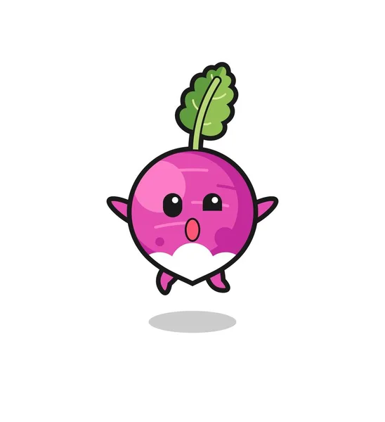 Turnip Character Jumping Gesture Cute Design — Wektor stockowy
