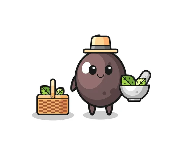 Black Olive Herbalist Cute Cartoon Cute Design — стоковый вектор