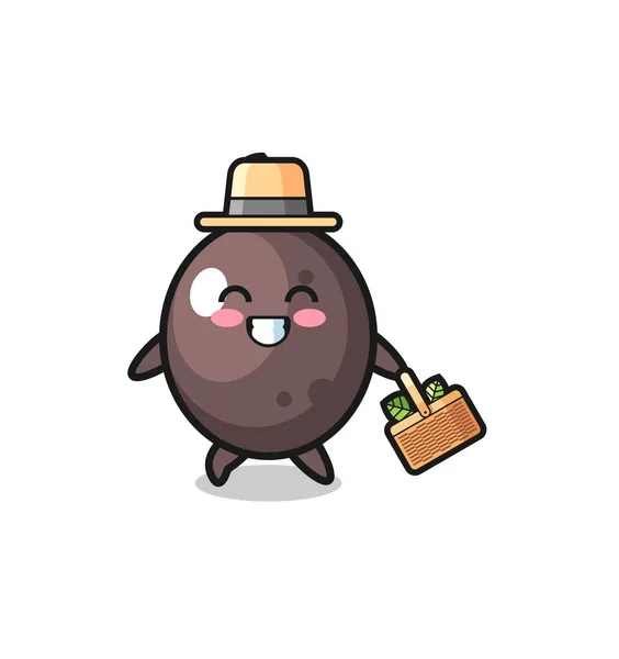 Black Olive Herbalist Character Searching Herbal Cute Design — Wektor stockowy