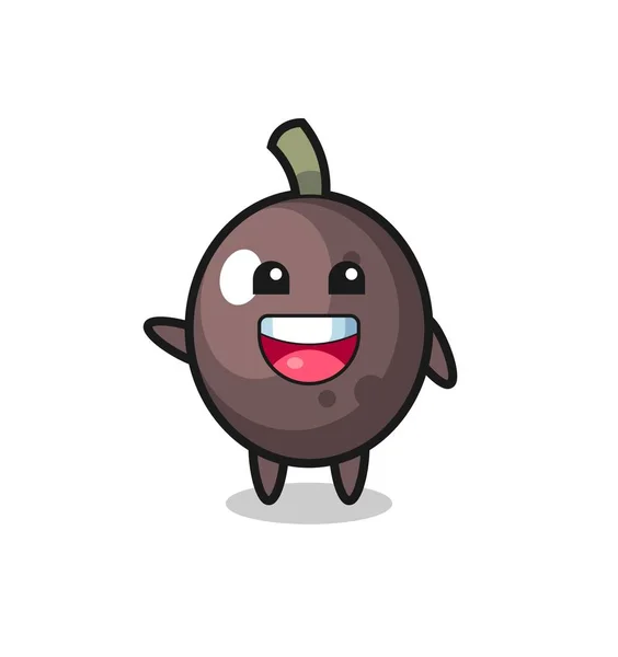 Happy Black Olive Cute Mascot Character Cute Design — Stock vektor