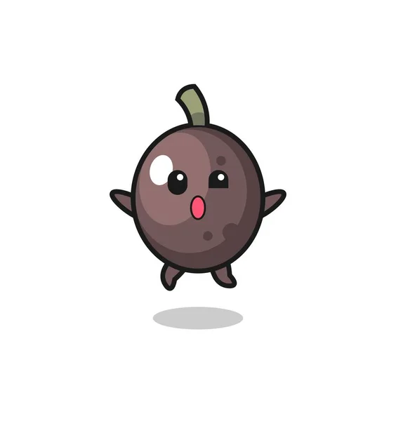 Black Olive Character Jumping Gesture Cute Design — Image vectorielle