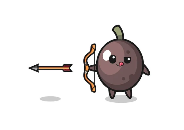 Illustration Black Olive Character Doing Archery Cute Design — Wektor stockowy