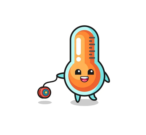 Cartoon Cute Thermometer Playing Yoyo Cute Design — Stockvector