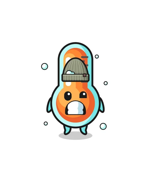 Cute Cartoon Thermometer Shivering Expression Cute Design — Stockový vektor