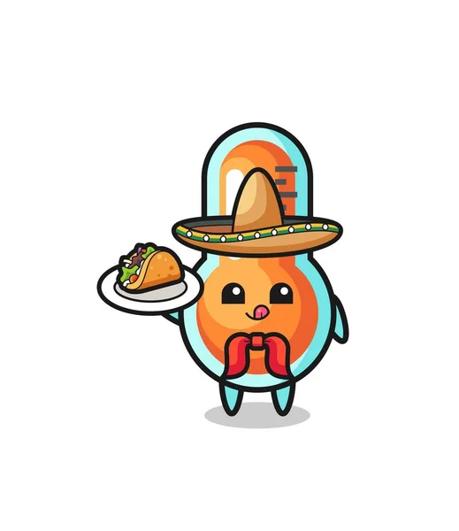 Thermometer Mexican Chef Mascot Holding Taco Cute Design — Stock vektor
