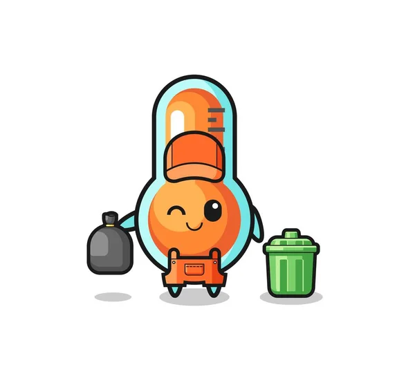 Mascot Cute Thermometer Garbage Collector Cute Design — Wektor stockowy