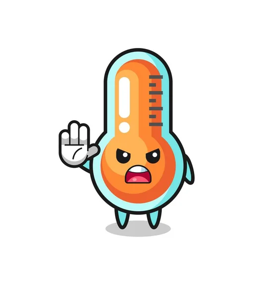 Thermometer Character Doing Stop Gesture Cute Design — Stock Vector