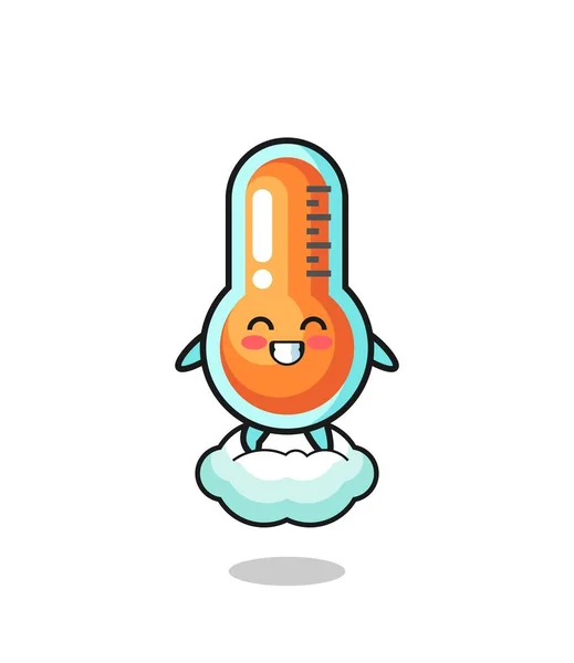 Cute Thermometer Illustration Riding Floating Cloud Cute Design — Stock Vector