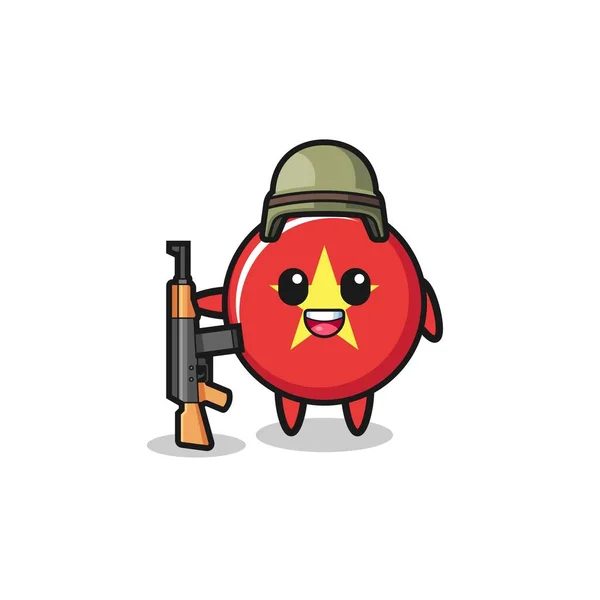 Cute Vietnam Flag Mascot Soldier Cute Design —  Vetores de Stock