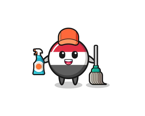 Cute Yemen Flag Character Cleaning Services Mascot Cute Design — Stok Vektör