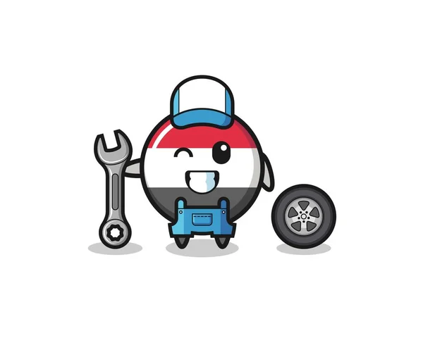 Yemen Flag Character Mechanic Mascot Cute Design — Stock vektor