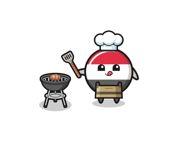 Yemen Flag Barbeque Chef Grill Cute Design — Stockvektor