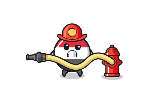 Yemen Flag Cartoon Firefighter Mascot Water Hose Cute Design — 스톡 벡터