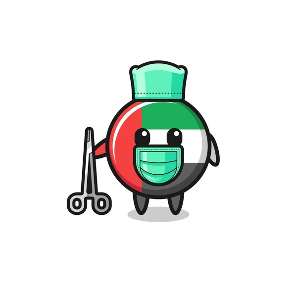 Surgeon Uae Flag Mascot Character Cute Design — Stockový vektor