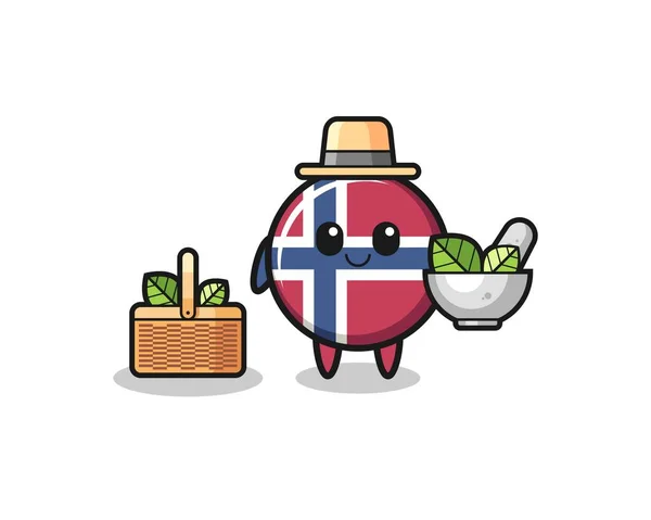 Norway Flag Herbalist Cute Cartoon Cute Design — Wektor stockowy