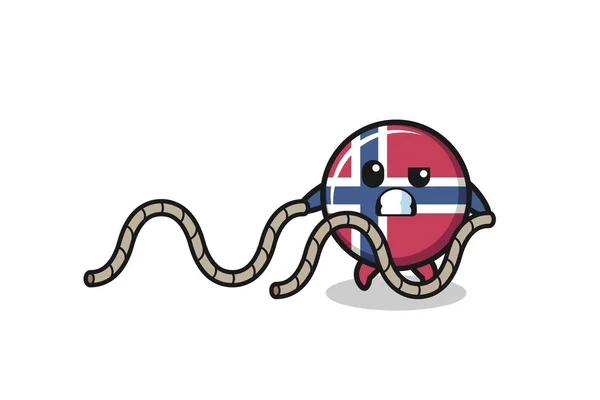 Illustration Norway Flag Doing Battle Rope Workout Cute Design — стоковый вектор