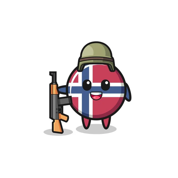 Cute Norway Flag Mascot Soldier Cute Design — Stockvector