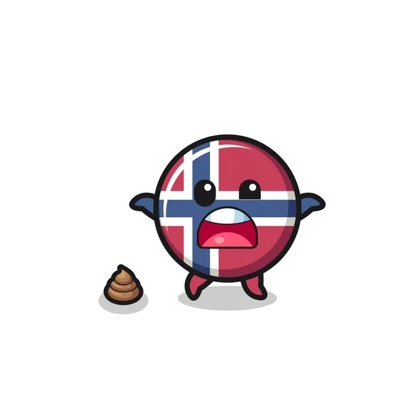 Norway Flag Earth Surprised Meet Poop Cute Design — Vetor de Stock