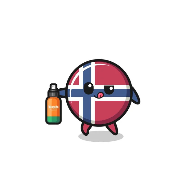 Cute Norway Flag Holding Mosquito Repellent Cute Design — Wektor stockowy