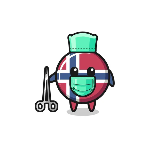 Surgeon Norway Flag Mascot Character Cute Design — Wektor stockowy