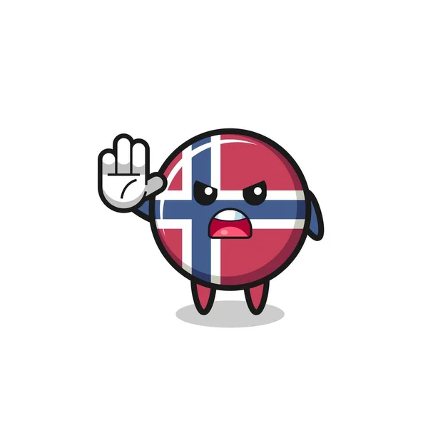 Norway Flag Character Doing Stop Gesture Cute Design — Vettoriale Stock