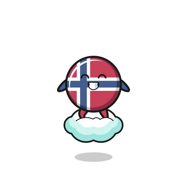 Cute Norway Flag Illustration Riding Floating Cloud Cute Design — Wektor stockowy