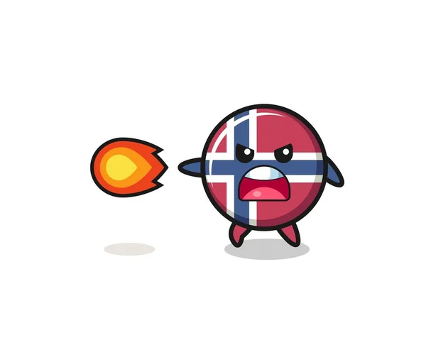 Cute Norway Flag Mascot Shooting Fire Power Cute Design - Stok Vektor