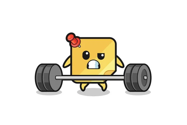 Cartoon Sticky Notes Lifting Barbell Cute Design — Archivo Imágenes Vectoriales
