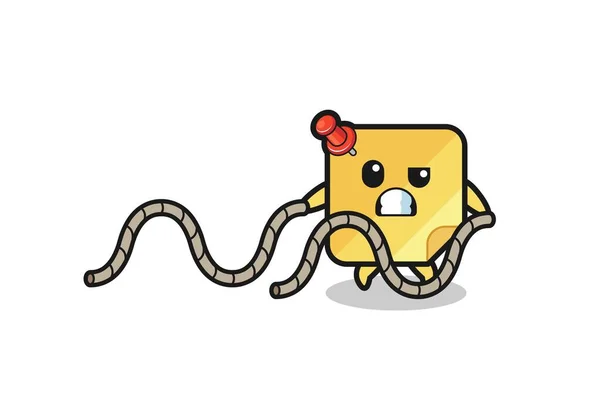 Illustration Sticky Notes Doing Battle Rope Workout Cute Design — Wektor stockowy